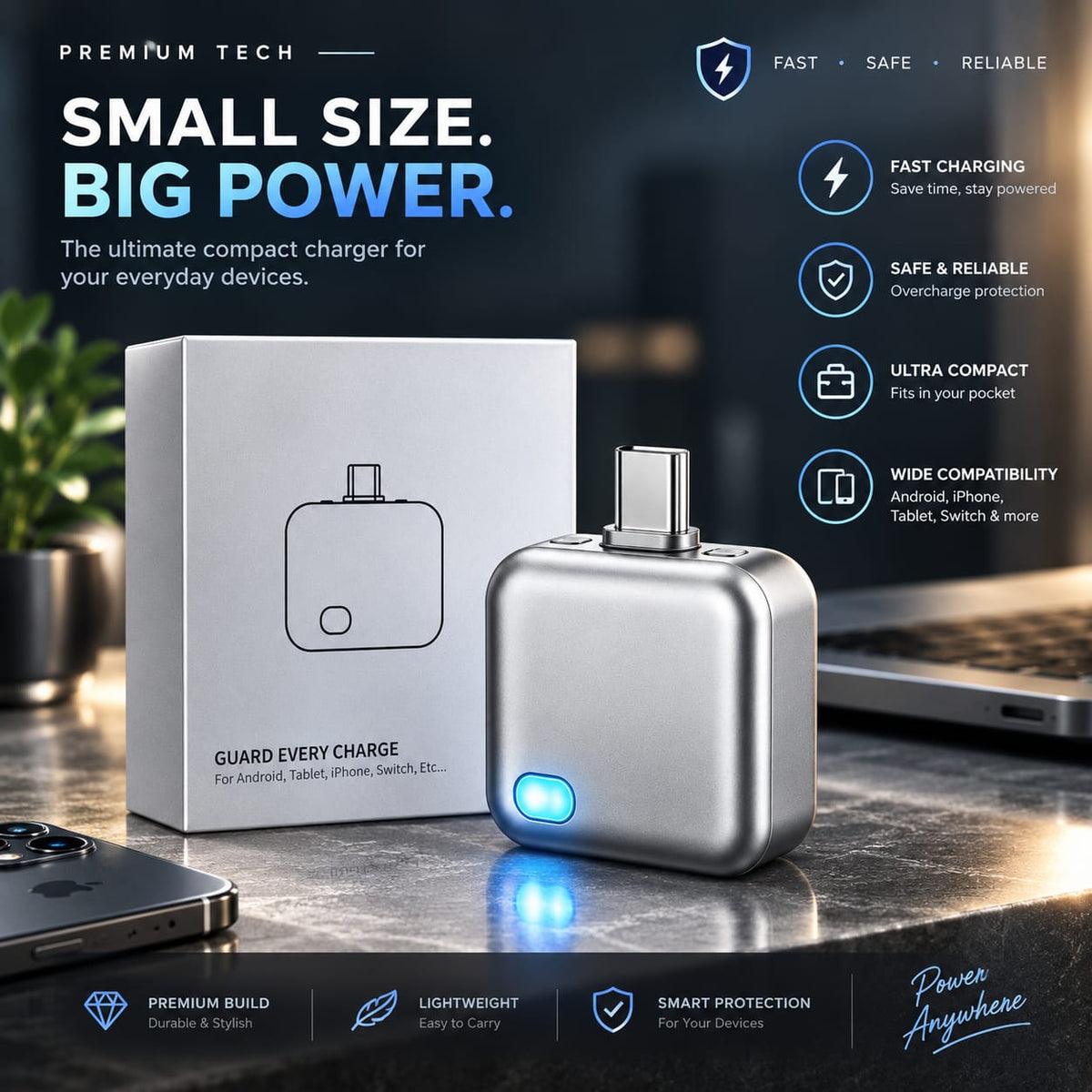 Mini 140W PD Power Bank Type-C | Fast Charging for Laptop, iPhone, Android, Switch
