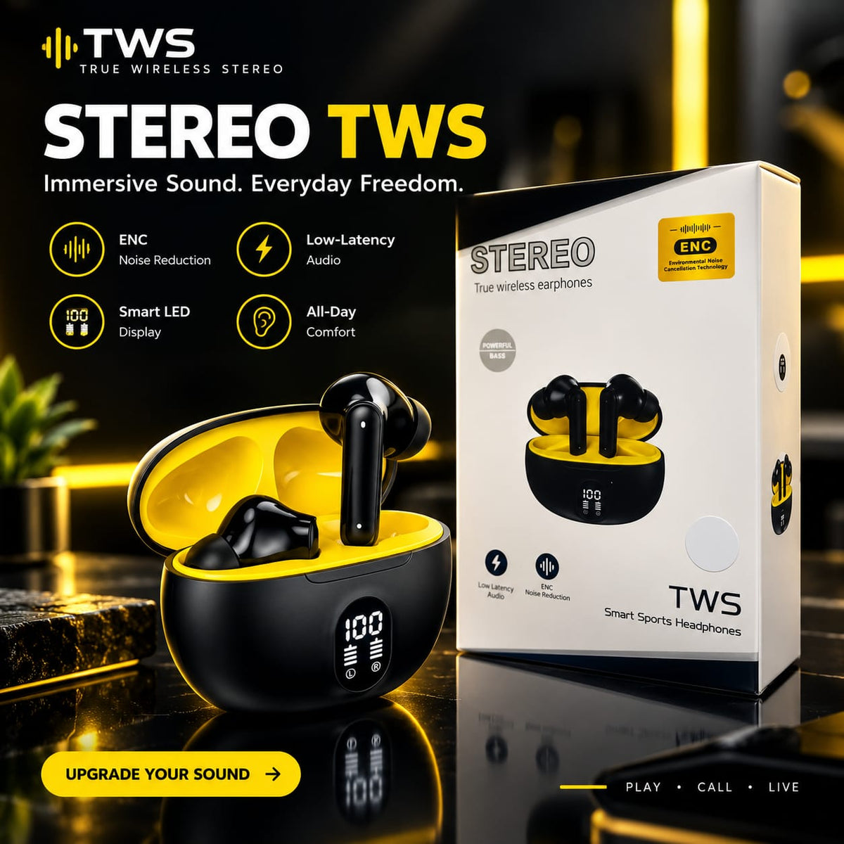 TWS STEREO Wireless Earbuds with LED Display + ENC Mic