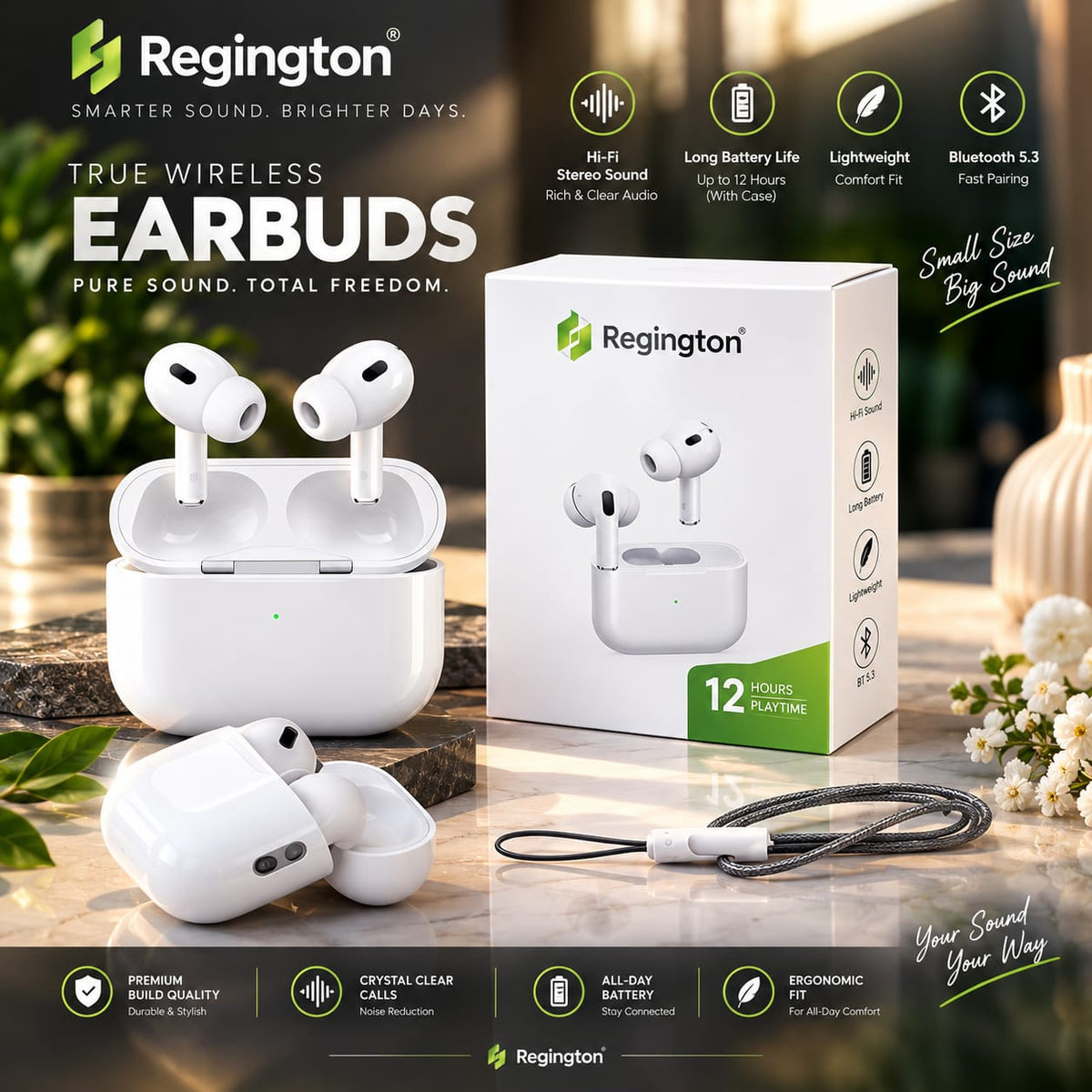 Regington AirPods Pro Style - Wireless Earbuds with ANC